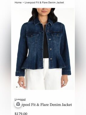 Sz L⭐️NWT Liverpool Seedling Peplum Denim Trucker Jean Jacket PTP 21”